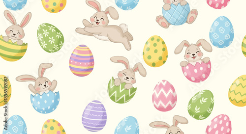 Delightful Easter pattern featuring cute bunnies and colorful eggs perfect for spring celebrations