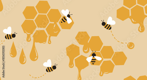 Delightful honey bee and honeycomb pattern illustration suitable for backgrounds or designs
