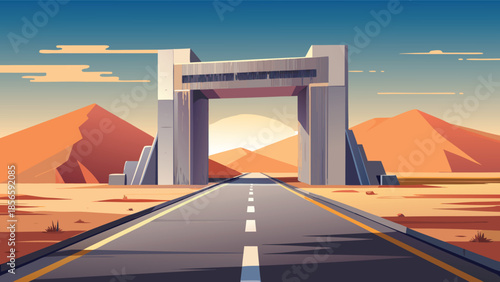 Drive the distance on an open road to a desert mountain range, perfect for travel blogs, branding, or conveying a sense of adventure and possibility.