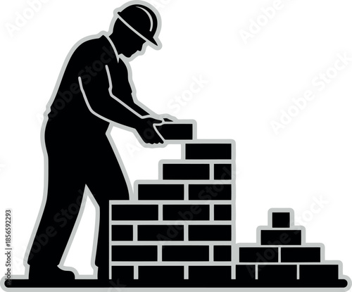 Construction Worker Building Wall.