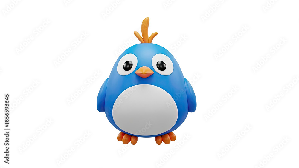 Obraz premium Cute blue cartoon bird on transparent background