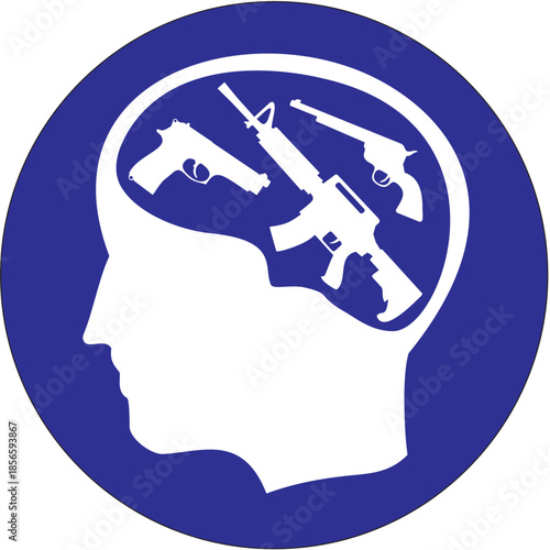 Sticker: "A head with thoughts only about weapons"