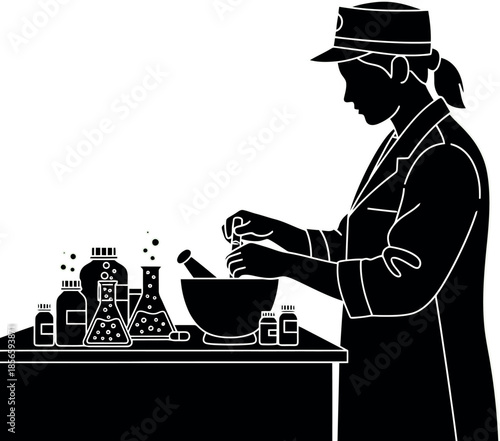 Woman Preparing Herbal Medicine.