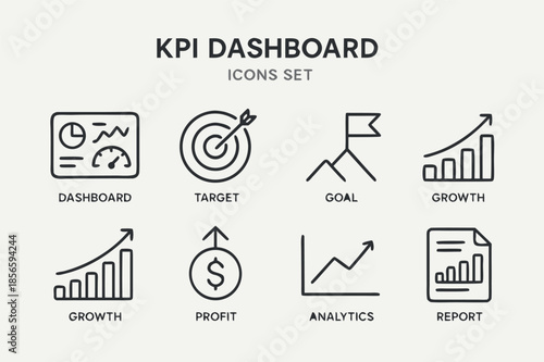 KPI Dashboard Line Icons Set