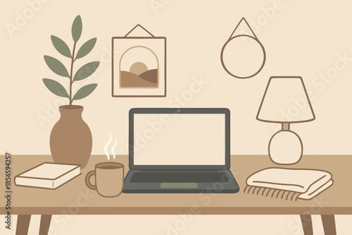 Cozy Home Workspace Desk Illustration