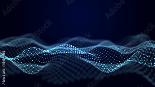 Abstract blue futuristic background. Technological wave of information data flow. 3D rendering.