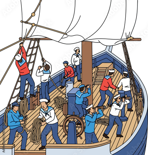 Sailors on Ship Deck.