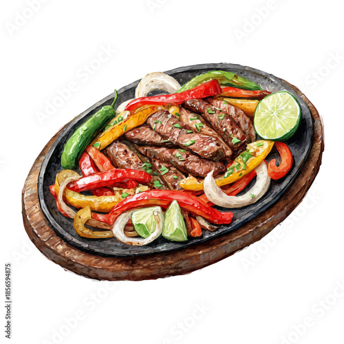 Fajita Platter, watercolor painting, vector illustration, isolated on a white background.