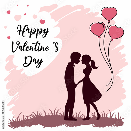 Happy valentines card with girl