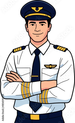 Smiling Pilot in Uniform.