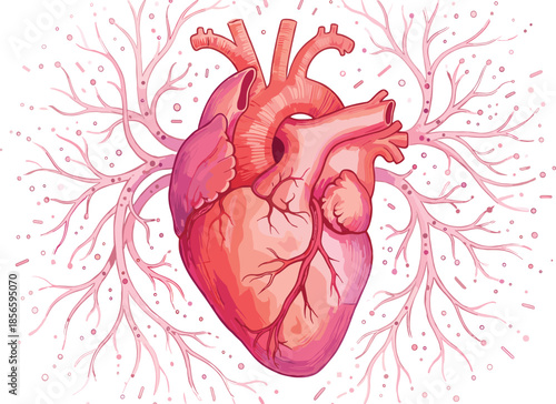 Human heart anatomy, circulatory system, medical illustration, biology concept, flat vector illustration