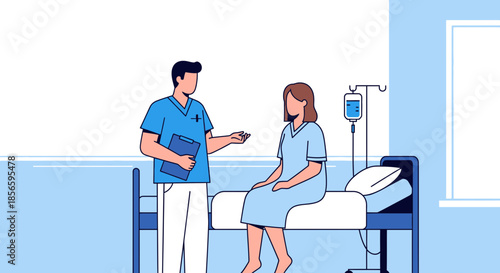 Doctor Explaining Diagnosis to Patient in Hospital Room Illustration Professional Medical Care