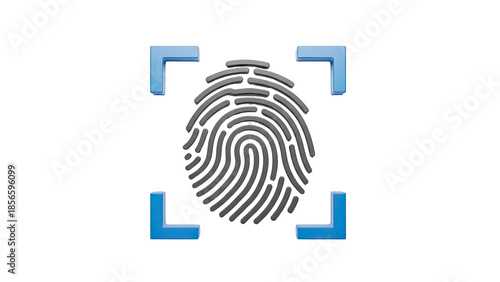 3D Fingerprint scan icon with blue framing on transparent background