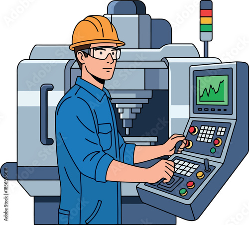 Technician Operating CNC Machine.