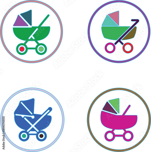 Four Colorful Baby Strollers in Circular Frames green
