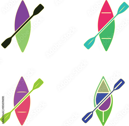 Four Colorful Kayaks with Paddles water sport recreation