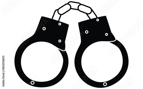 Police Handcuffs Silhouette Vector Icon Isolated on White Background, Crime and Justice Symbol
