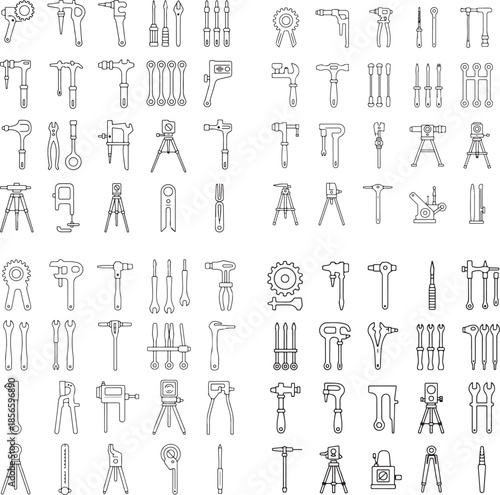 Set of 42 black and white hand tools and equipment