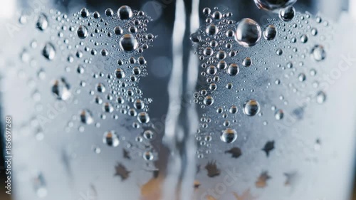 Wallpaper Mural Extreme close-up slow motion shot of water condensation forming and dripping down the cold, empty glass exterior glass, refreshing, clear Torontodigital.ca
