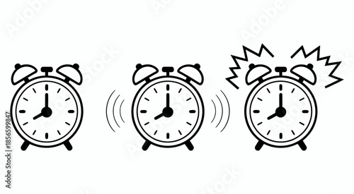 Alarm Clock Illustration with Ringing Bells Isolated on White Background, Flat Vector Symbol for Wake Up, Morning Alert, Time Management, Daily Schedule, Productivity, Reminder, Routine Planning Conce