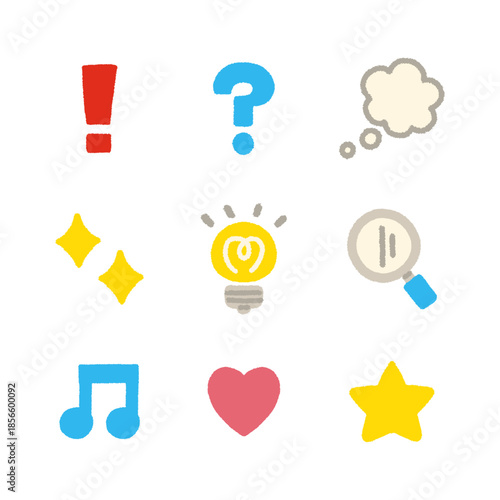 思考・感情アイコンセット 手描き パステル イラスト