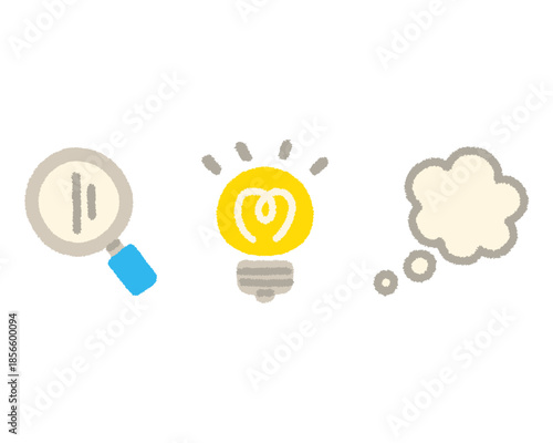 考える ひらめき 調べる 手描き パステル アイコン セット イラスト