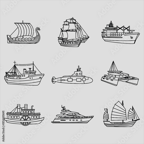 Marine life and nautical icons set