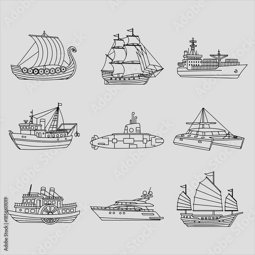 Nautical icons set with anchor lighthouse