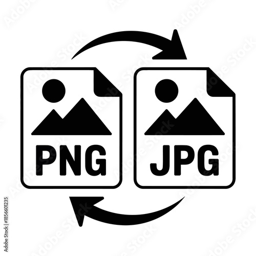 File Conversion Symbol PNG to JPG, Flat Vector Illustration for File Format Exchange, Digital Document Management, Image Transformation, Data Transfer, Software Utility, Technology Workflow, Graphic D