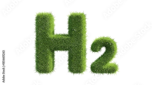 A vibrant letter h and the number two crafted from lush green grass isolated on white.
