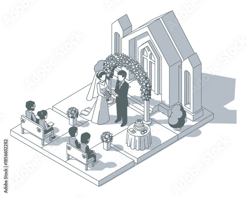 Modern Isometric Wedding Ceremony Vector Illustration with 3D Perspective