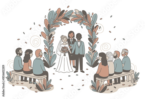 Playful Hand-Drawn Wedding Ceremony Vector Illustration