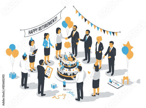 Retirement Celebration Isometric Vector Illustration - Modern 3D Style