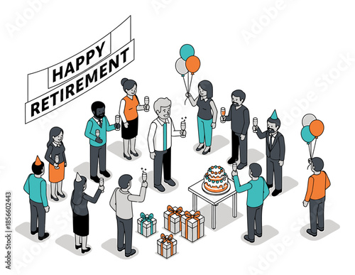 Retirement Celebration Isometric Vector Illustration - Modern 3D Style