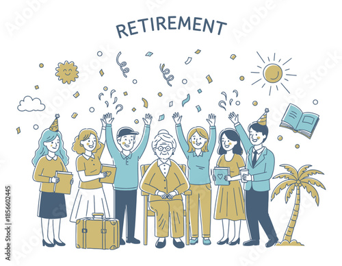 Playful Hand-Drawn Retirement Celebration Vector Illustration