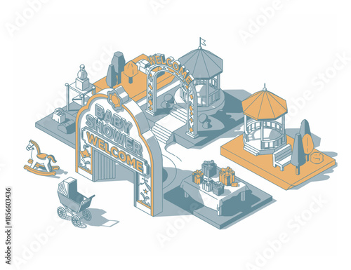 Baby Shower Welcome Isometric 3D Vector Illustration. Modern, Clean Style for Invitations & Decorations.