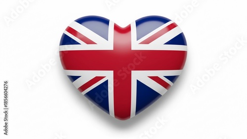 Free Download 3D Glossy Heart with United Kingdom Flag Design, British Union Jack Heart Symbol Representing National Pride and Love for Britain Isolated on White - GFXLoad