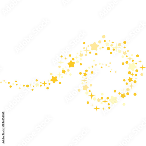 A whimsical swirl of various gold stars and dots, creating a playful magic trail.

