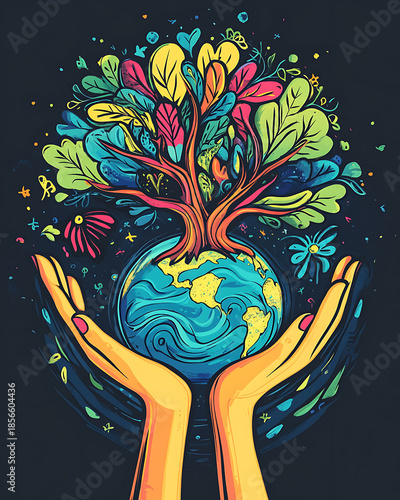 Wallpaper Mural recycling and nature themes: photos of trees sprouting from waste, Earth held above trash, and green initiatives with ample blank spaces for environmental messages. Torontodigital.ca