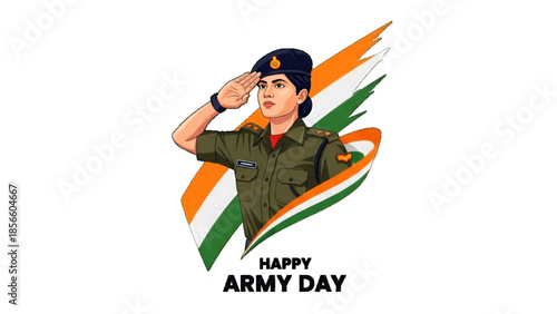 Army patriotic female soldier saluting with Indian tricolor abstract for Republic Day Independence Day Martyrs Day Shahid Divas national pride design