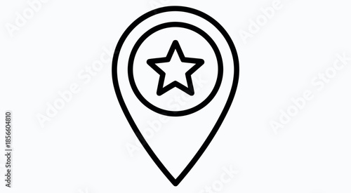 Location Pin Icon with Star Symbol, Flat Vector Graphic for Maps, GPS Navigation, Favorite Destination, Place Marker, Travel Planning, Geolocation Services, Navigation App, Route Mapping, and Location
