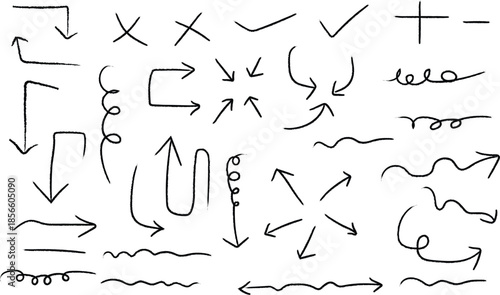 Collection of hand drawn arrows and symbols for design and illustration