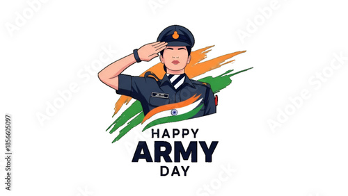 Army patriotic female soldier saluting with Indian tricolor abstract for Republic Day Independence Day Martyrs Day Shahid Divas national pride design