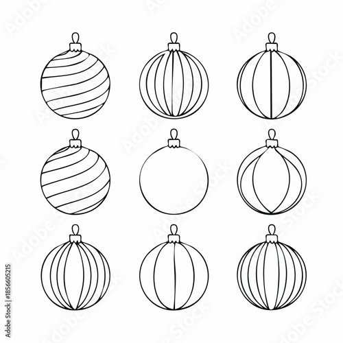 Collection of Hand-Drawn Christmas Ornaments in Various Line Patterns