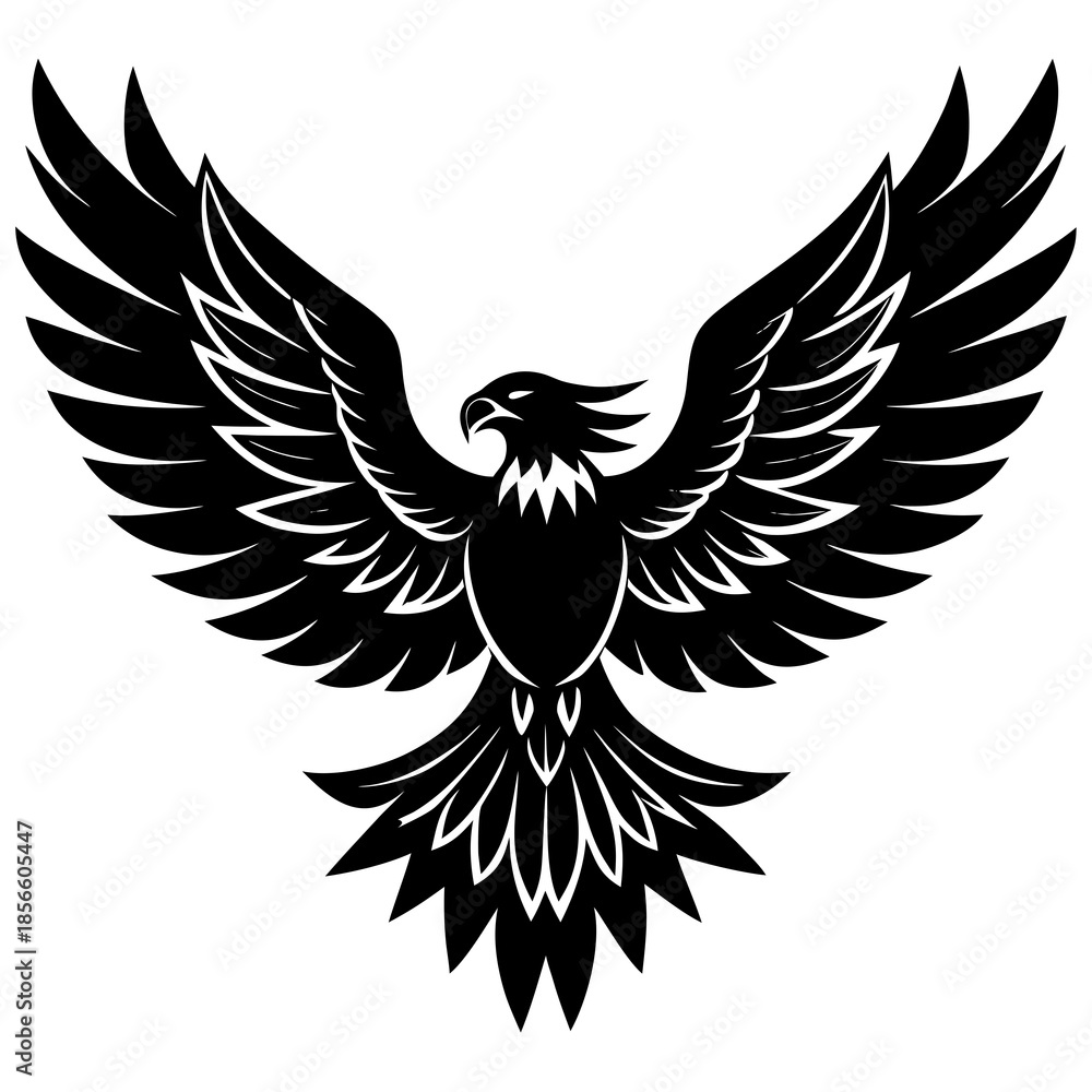 Fototapeta premium Eagle Silhouette with Spread Wings Flying Illustration