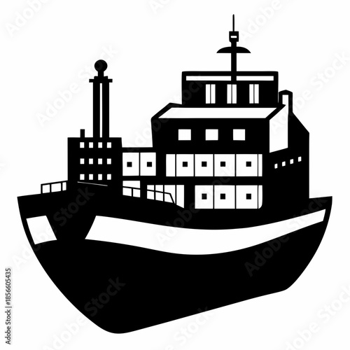 Cargo Ship Silhouette Front View Maritime Illustration