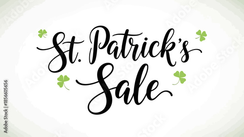 St. Patrick's Day Sale handwritten text with shamrocks, festive promotion for holiday
