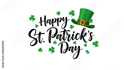 Happy St. Patrick's Day Greeting with Shamrock Leaves and Green Hat