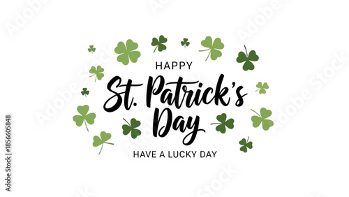 Happy St. Patrick's Day Celebration with Green Shamrocks and Lucky Day Message