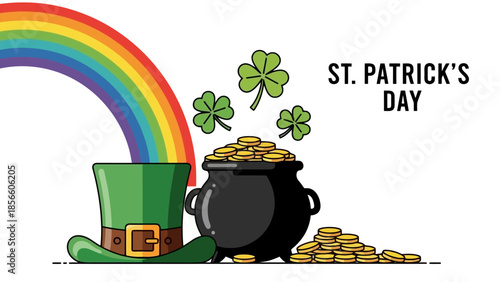 Saint Patrick's Day Celebration: Rainbow, Pot of Gold, Hat and Clover Leaves